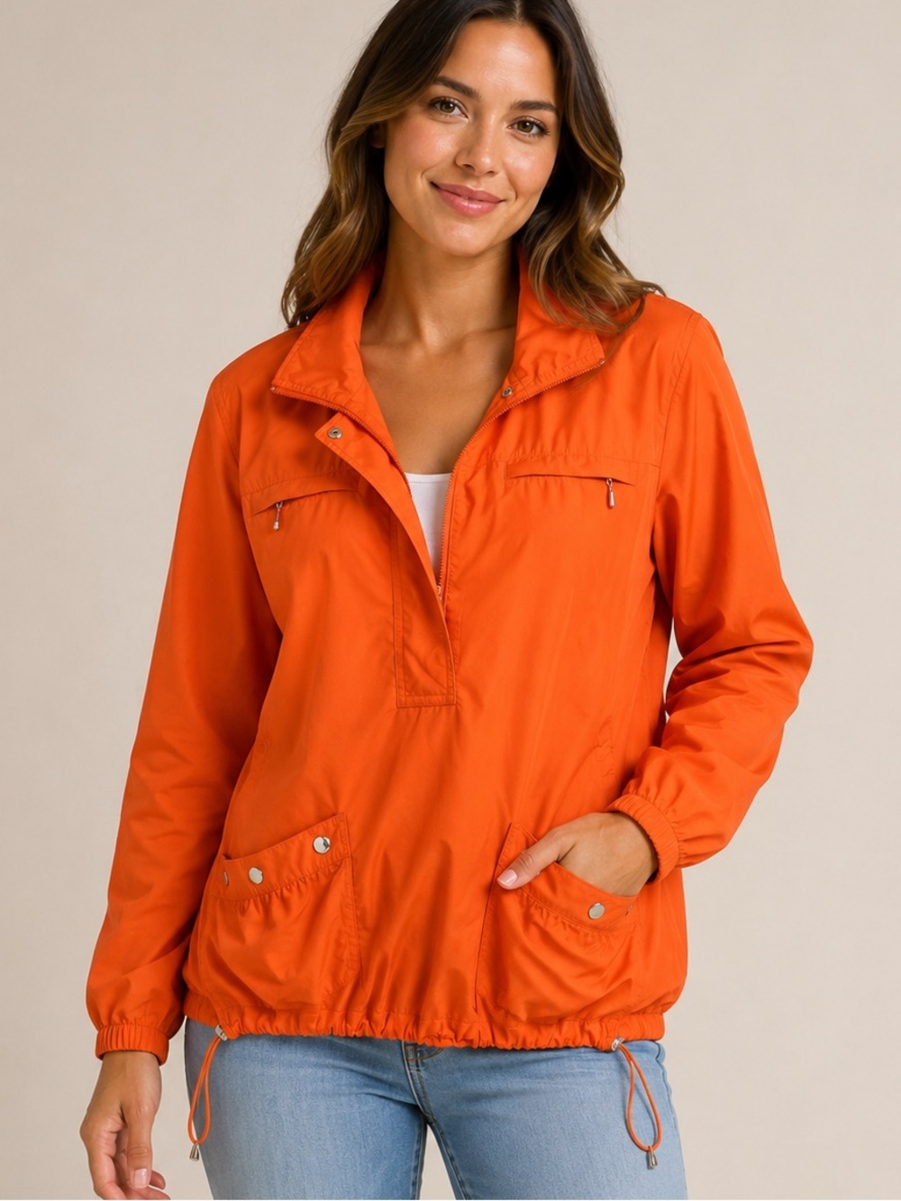 Zenergy by Chico's windbreaker jacket in a vibrant coral or orange color